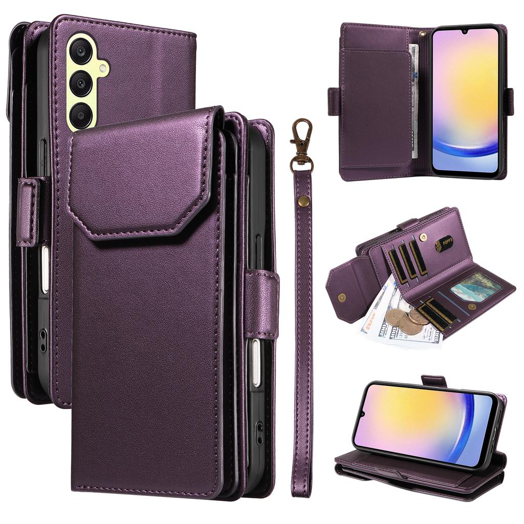 For Samsung Galaxy A25 5G (Global) Case with Multi-Card Holder and Strap PU Leather Phone Cover Stand