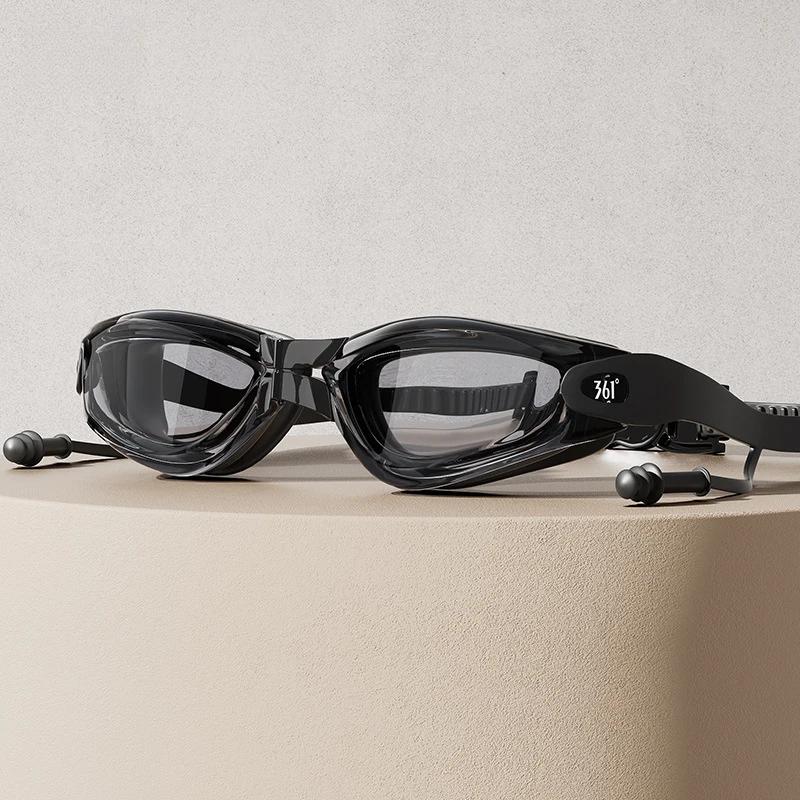 Интегрированные беруши Очки для плавания Широкоугольные цветные взрослые Незапотевающие линзы с покрытием от УФ-излучения Шапочка для плавания Очки для бассейна