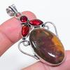 Natural Bloodstone, Garnet 925 Sterling Silver Jewelry Pendant 2.48" H0Z41