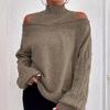 Off-the-shoulder Sweater Pullover for Autumn and Winter, New Loose Semi-high Neck Lantern Sleeve Knitted Sweater for Women