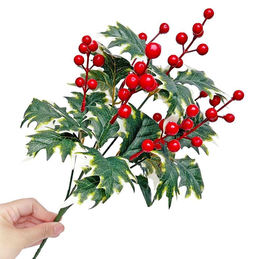 Green Holly Leaves Artificial Christmas Berry Artificial Holly Leaves New Year Arrangement