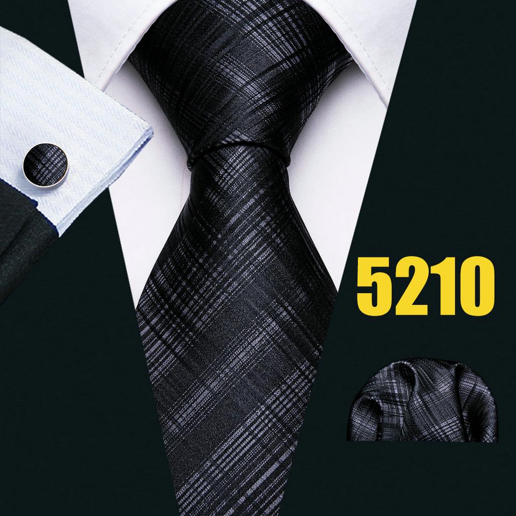 Barry.Wang Mens Fashion Tartan Plaid Ties Hanky Cufflinks Formal Wedding Casual
