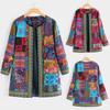 Women Vintage Ethnic Style Floral Print Long Sleeve Plus Size Cotton Jacket Coat