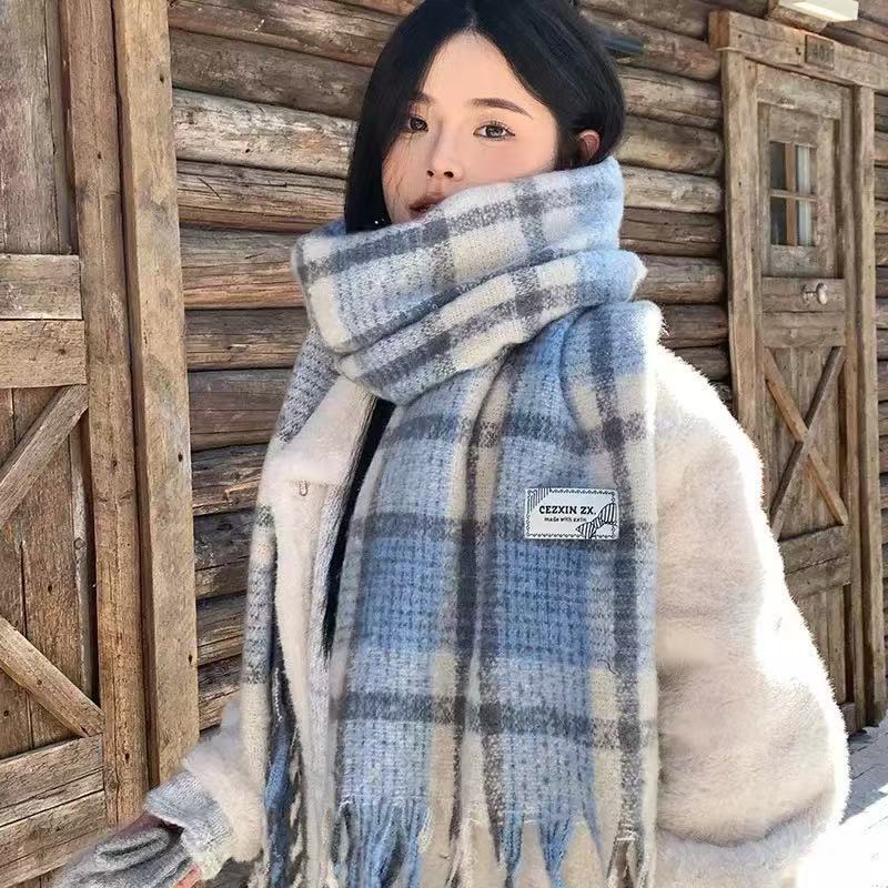 Plaid couple scarf women's winter new Korean atmosphere versatile scarf autumn and winter warm women's shawl
