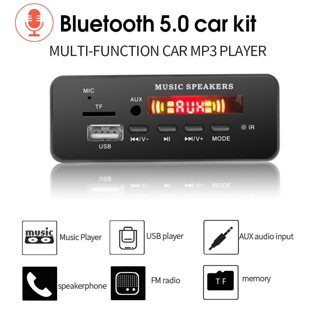 12 В автомобильный комплект громкой связи V5.0 Bluetooth, MP3-плеер, WAV, WMA, декодер, плата FM, USB, TF-карта, 3,5 мм, AUX, беспроводной аудиоприемник