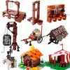 MOC Средневековая Сцена Строительные Блоки Военный Лагерь Viking Warrior Солдаты Палатка Аванпост Пиратский Корабль Конюшня Замковая Стена Кирпичи Игрушка