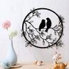 Metal Wall Art Bird On Branch Round Wall Art Bird Sign Wall Silhouette Bird Iron Artwork Hanging
