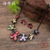 Новый эмалированный набор серег-гвоздиков и ожерелья с цветком, женское модное высококлассное цветное ожерелье с цветком