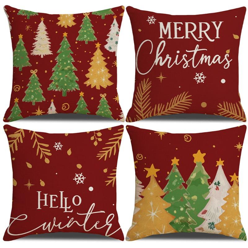Christmas Pillow Covers 45x45cm Set of 4,Xmas Party Decor Pillow Covers Winter Holiday Cushion Cases Decor for Home Ornament