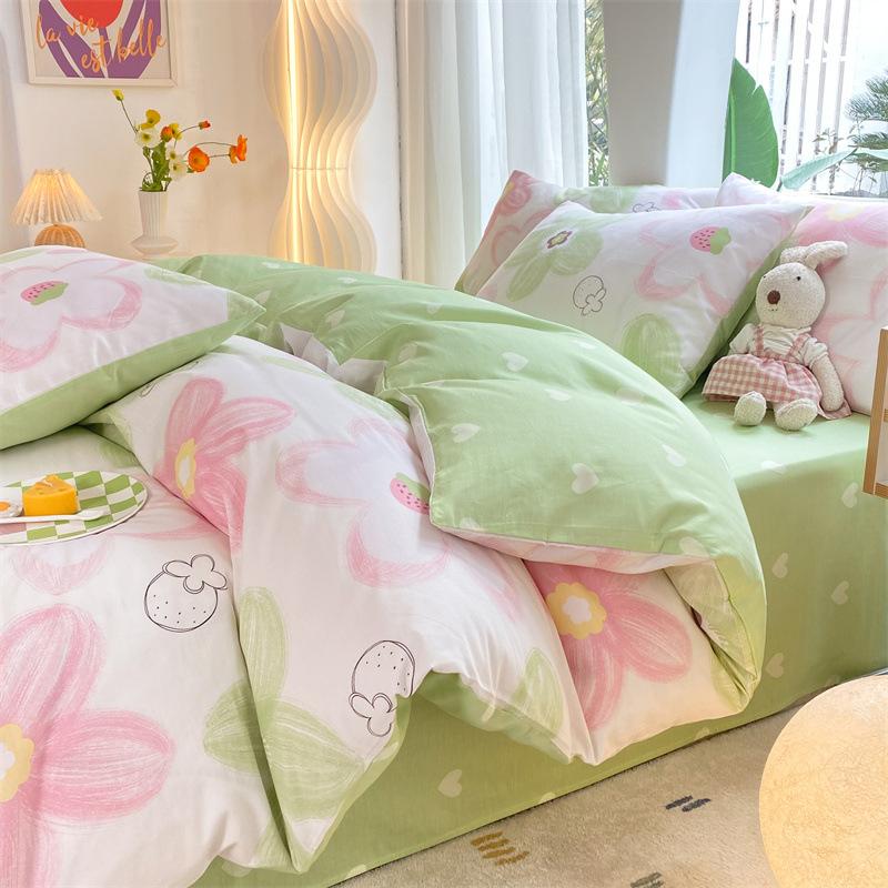 Комплект из четырех предметов из хлопка, небольшой пододеяльник из свежего хлопка с весенне-осенним принтом, комплект постельного белья из трех предметов
