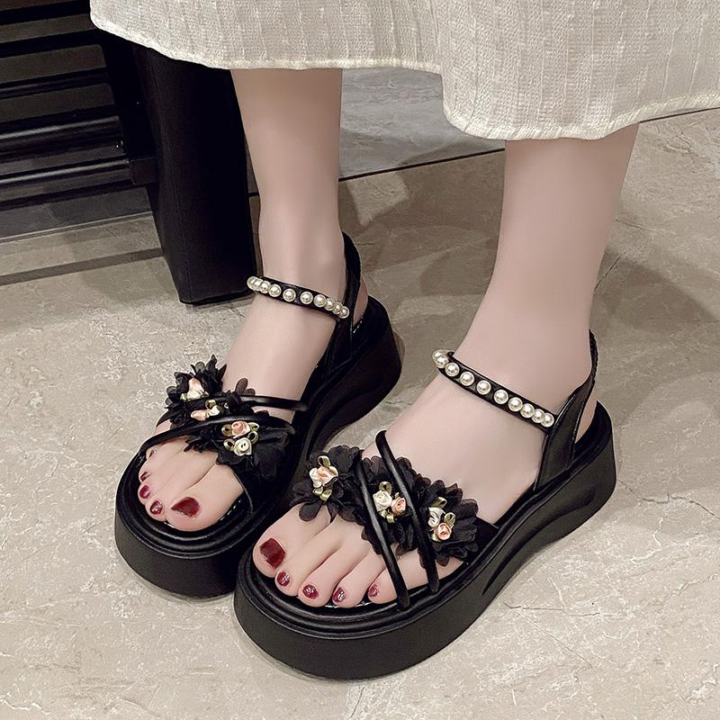 Женская новая летняя одежда изысканные цветы толстая подошва красивая фея ветер с юбкой пляжные сандалии