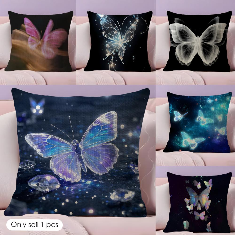 Cute Butterfly Cushion Cover Natural Linen Pillow Case DoubleSided Print Decorative Sofa Pillowcase Home Decor Gift