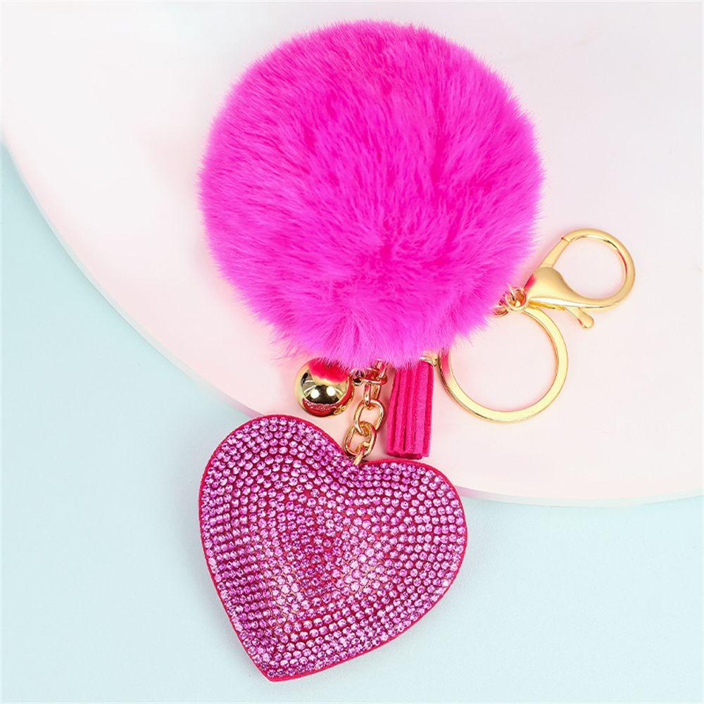 for Women's Bags Girls Ornaments Rhinestone Heart Rhinestone Keyrings Bag Pendant Pompom Keychains