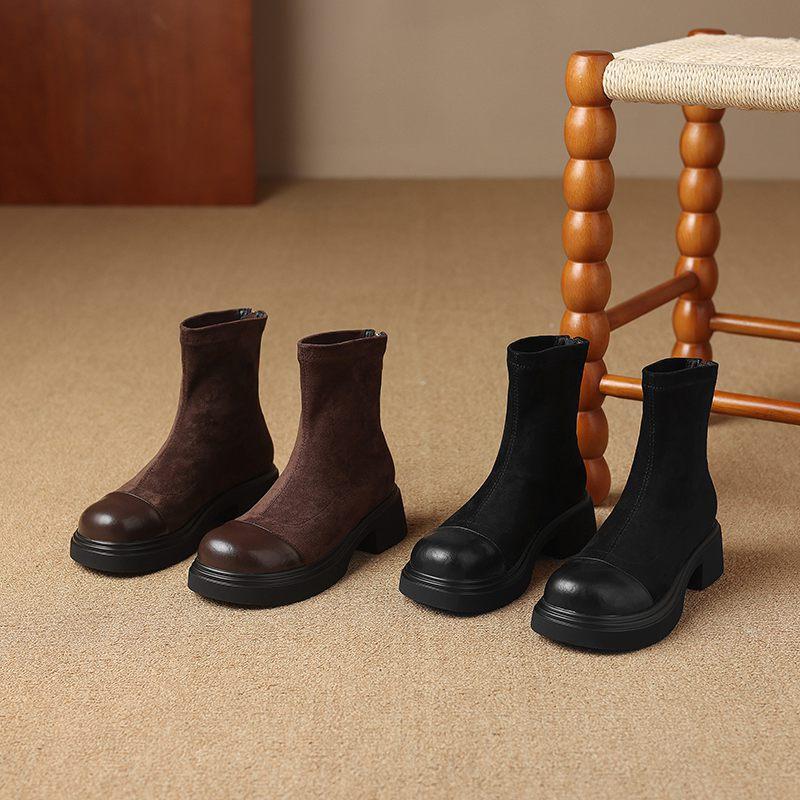 Krazing Pot Microfiber Autumn Winter Shoes Platform Super Size Motorcycle Boots Square Toe Keep Warm Zipper Size 44 Ankle Boots