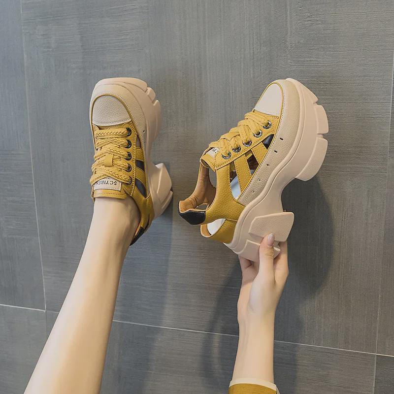 Женские летние сандалии 2024 года на платформе из дышащей кожи с внутренней частью для увеличения высоты