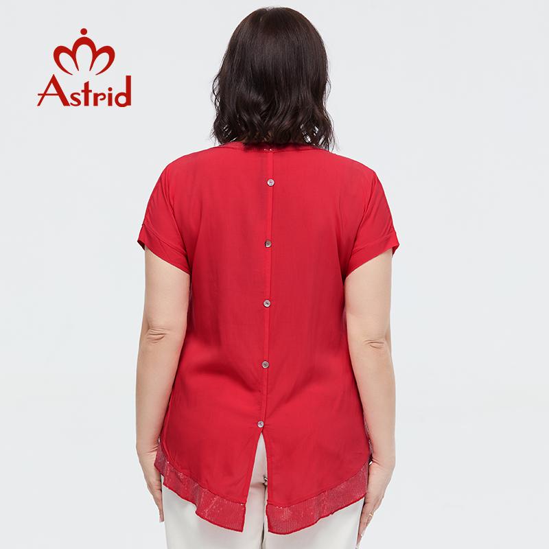 Летняя женская футболка Astrid, новинка 2023 года, хлопково-льняной топ, футболка большого размера с короткими рукавами, модная женская одежда с принтом и пайетками
