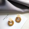 Earrings Gift Ear Geometric Stud Dangle Jewelry Women Woven Straw Rattan Wooden  Unique