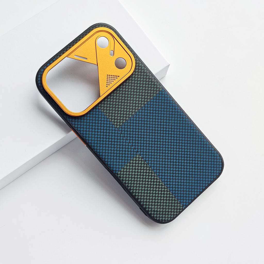 Керамический Чехол-Книжка с Имитацией Кожи для iPhone 17 Pro Max Контрастный Цвет Металлический Защитный Кольцо Камеры Точные Вырезы Защитная Крышка