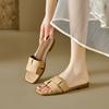 Light Luxury Woven Open-toed Slippers Women's New Square Head One-word Flat-bottomed Lazy Sandals