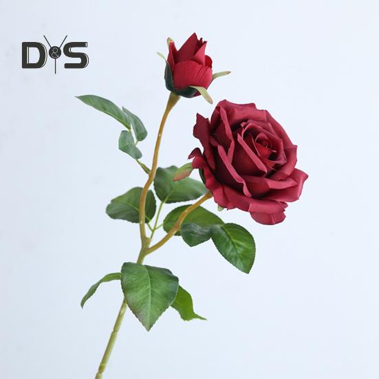 Искусственная роза со стеблем 2 головки Не увядает без полива Реквизит для свадебных фото Реалистичные многоразовые ветки искусственных цветов Товары для украшения дома