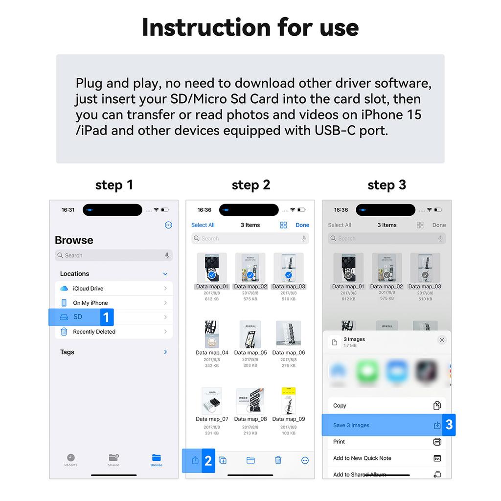 2-in-1 USB Type C Card Reader To SD TF OTG Card Reader Camera Memory Converter for iPhone 16 15 Pro Max Plus Huawei Xiaomi