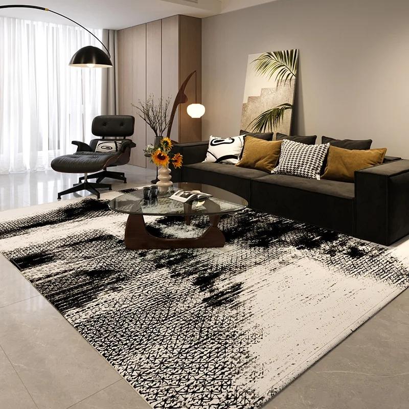 Scandinavian Black  White Geometric Rug Non-Slip High Density Carpet for Modern Living Room Bedroom Office Home Decoration Mats