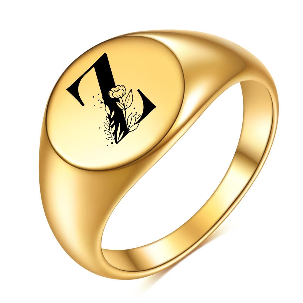Женщины Мужчины Цветок AZ Буква Золотого Цвета Кольцо На Палец Инициалы Имя Алфавит Женские Партии Массивные Кольца Ювелирные Изделия Из Нержавеющей Стали