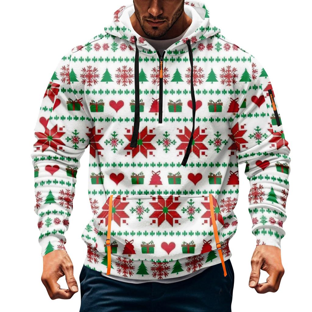 Мужская толстовка с капюшоном на молнии до середины, повседневная спортивная с рождественским принтом