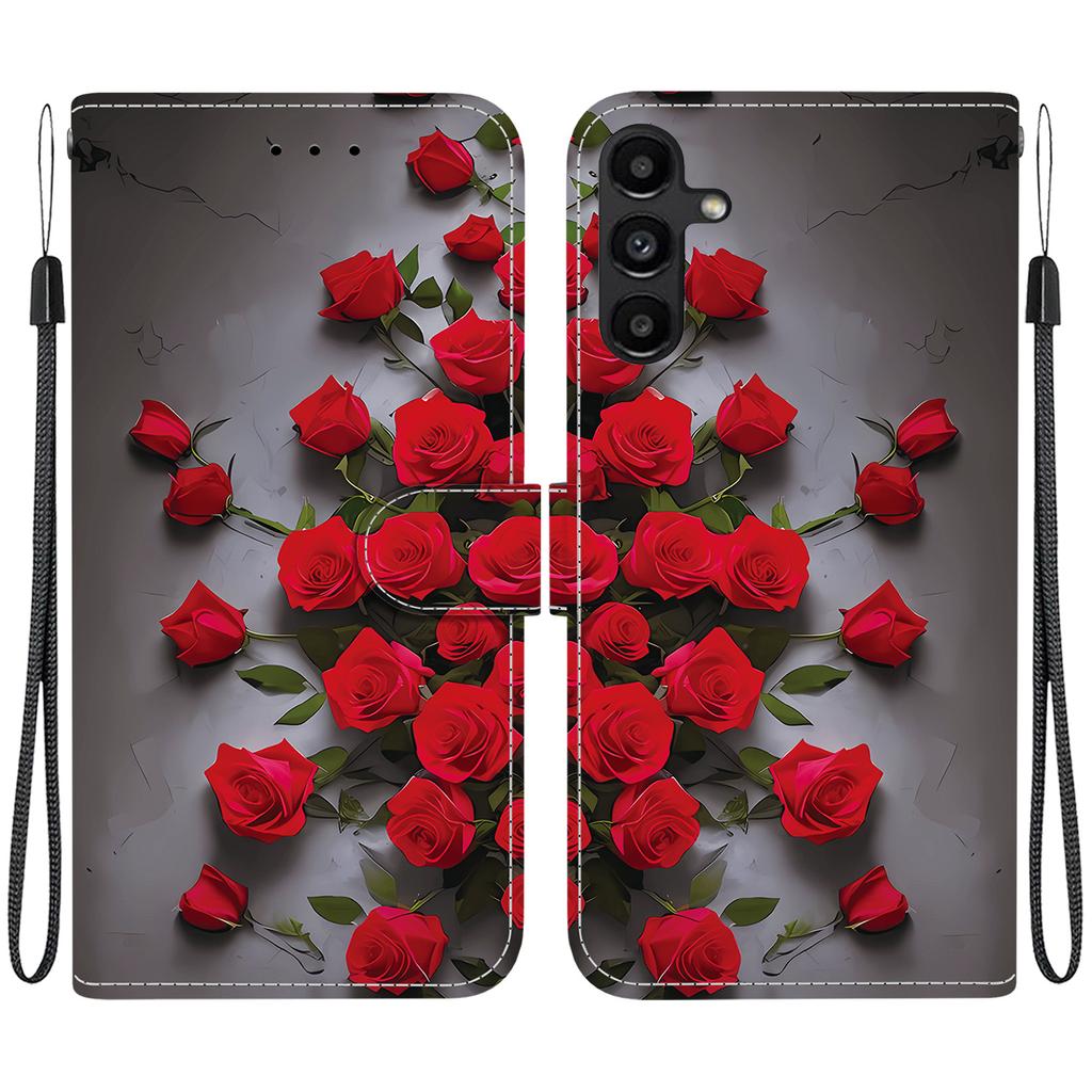 Чехол-книжка из искусственной кожи ручной работы для Samsung Galaxy A15 4G/5G (A155F/A156B/A156E)- Противоскользящий ударопрочный чехол с ремешком на запястье и дизайнами в виде сердец/роз и кошек