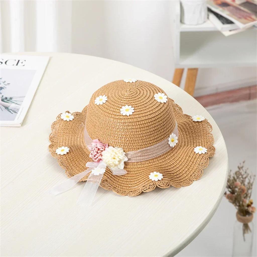 New Girls Chamomile Floral Straw Hat Handbag Sets Child Baby Straw Hat Kids Outdoor Beach Sun Bags Set Travel Holiday Sun Cap