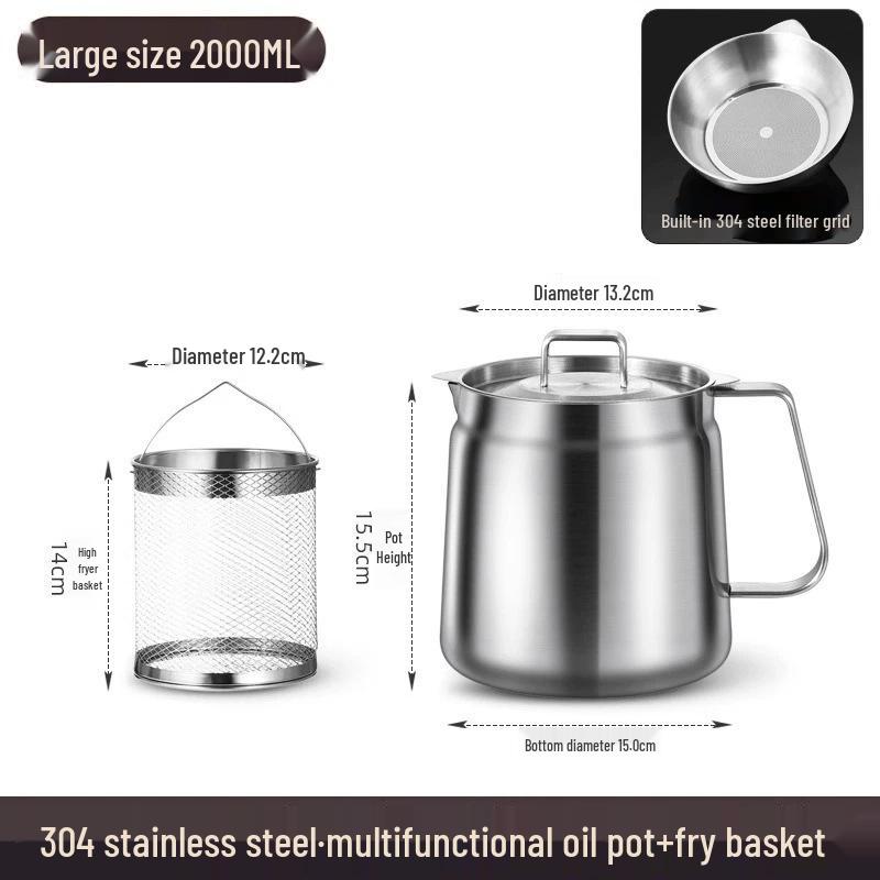 304 Stainless Steel Oil Filter Pot with Screen - Large Capacity Oil Storage and Residue Filtering Bottle
