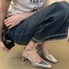 Niche Silver Thick-heeled Temperament Celebrity Bag Head Sandals Women's New Summer High-end Fashion Medium and High-heeled Evening Shoes