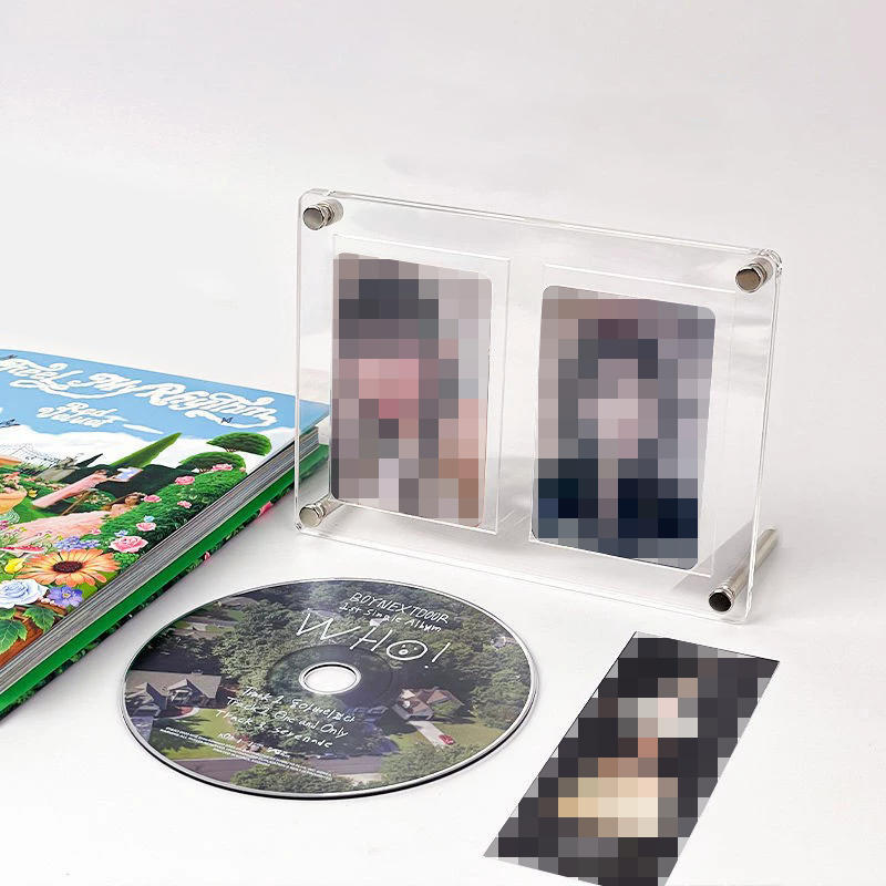 Маленькая стойка для визиток Акриловая фоторамка для CD, пластинок и трехдюймовых фото Настольное украшение Альбом Прозрачный контейнер для хранения Коллекционных предметов Фотографий