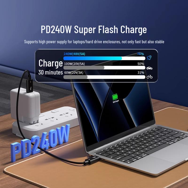 Коаксиальный кабель Thunderbolt 5: 80 Гбит/с и 240 Вт, Совместимость с быстрой зарядкой USB4/Thunderbolt 4/Type-C