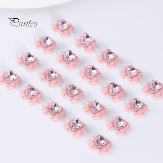 10 шт., украшения для ногтей, 3D сердце, искусственный кристалл на розовом банте, подвески для дизайна ногтей, стразы, чехол для телефона, аксессуары для декора, принадлежности для маникюра