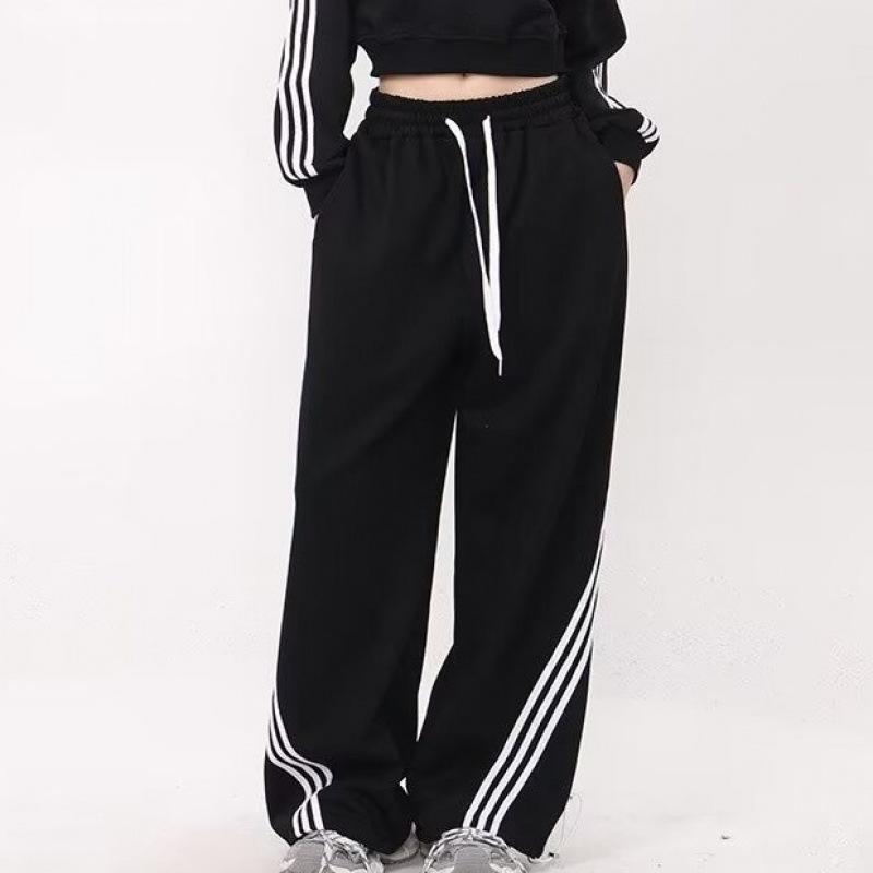 Женские летние модные широкие спортивные брюки с полосками по бокам
