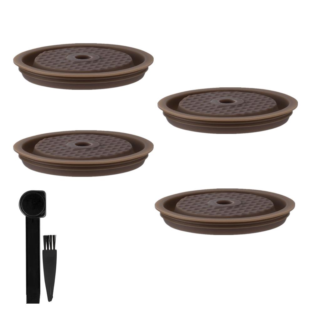 4 шт. коричневые многоразовые крышки для капсул для кофе, подходящие для капсул Nespresso Vertuoline, с совком и кистью