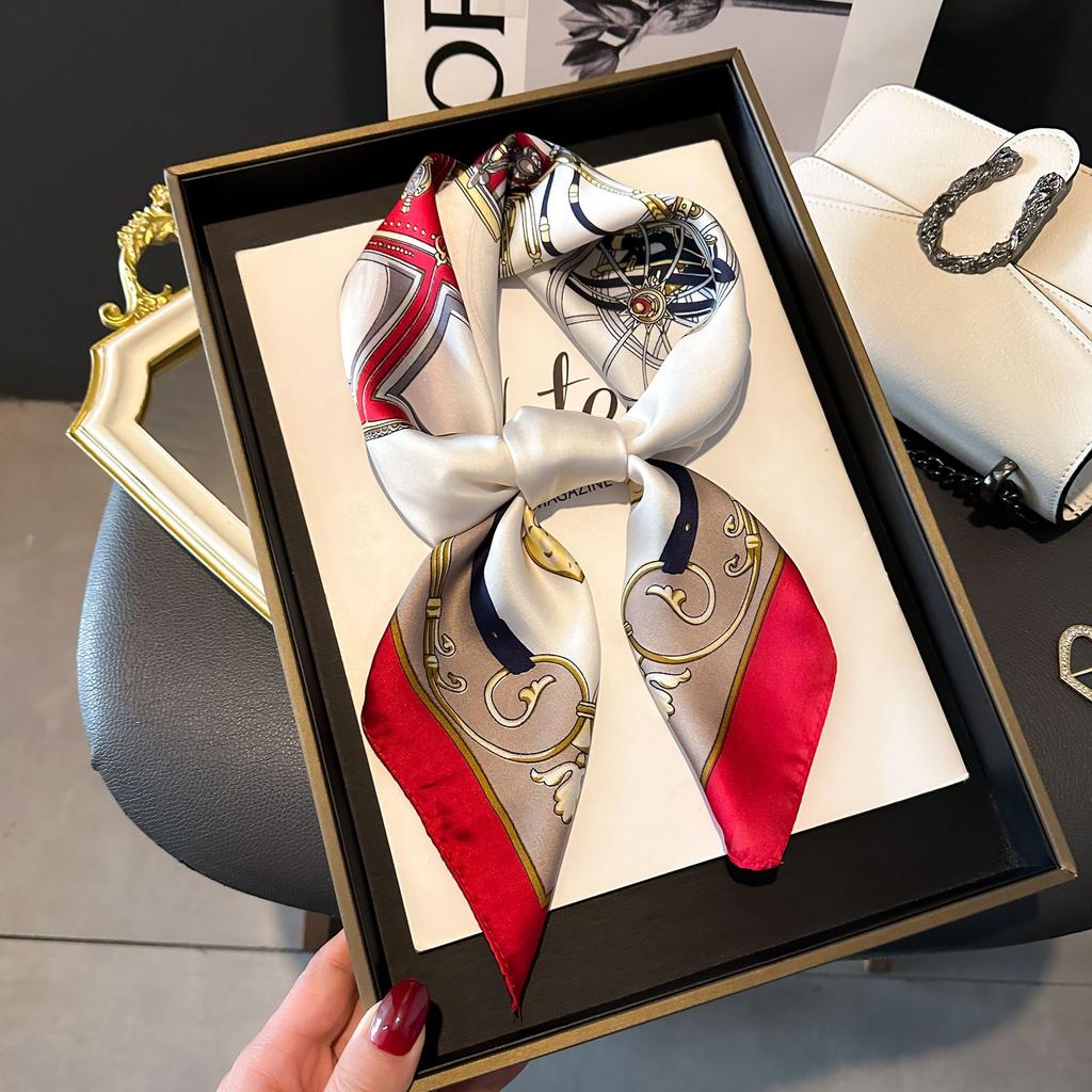 Spring And Summer Satin Long Scarf For Women Sunscreen Shawl Fashionable Beauty Scene Satin Long Scarf Versatile Travel Scarf