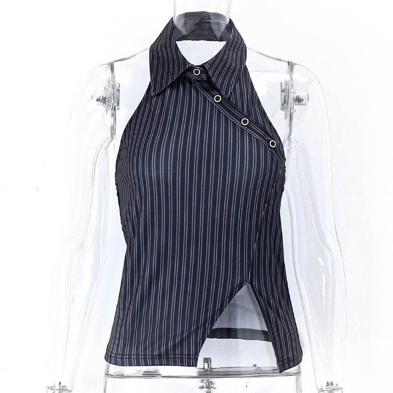 2023 Summer Sexy Y2k Crop Tank Tops Streetwear Halter T-shirt For Women Irregular Diagonal Buckle Vest Blouse Party Teens 24819