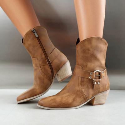 Женские сапоги Модные толстые подошвы Ретро короткие вестерн сапоги Зимние классические женские короткие сапоги на молнии из натуральной кожи Botas Mujer