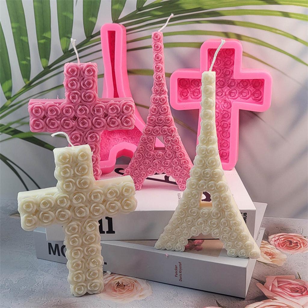 Rose Flower Cross Candle Molds for Making Candle Gypsum Ornaments Room Decorations Christmas Valentines Gift