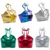 Women Shiny Metallic Halter Tank Top Sleeveless Spaghetti Strap Camisole Vest Bra Crop Tube Top for Party Club