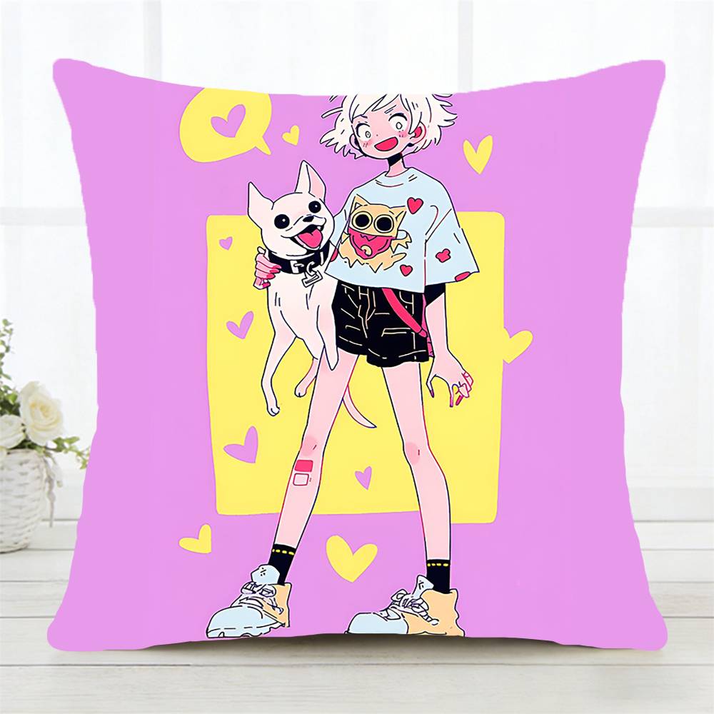 Cartoon Girl Pillow Case Fashion Square Pillowcase Bedroom Sofa Room Ins Decoration Leisure