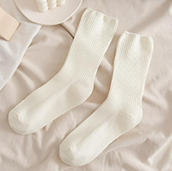 Кремово-белые вертикальные полосатые носки средней длины для женщин - весна/осень в японском стиле, универсальные однотонные носки JK