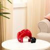 Home Decor Happy Charm Elephant Mother & Child | Piano Finish Ceramic Figures (Set of 2 Pieces, Red and Black)