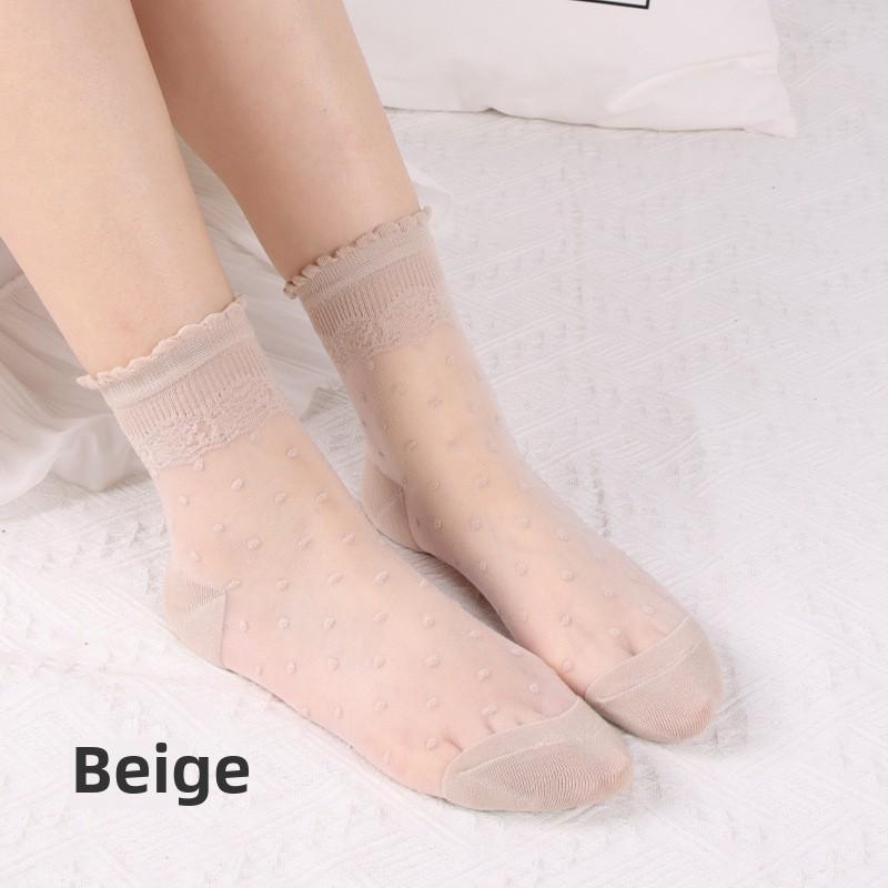 10 Pairs Socks Women Spring and Summer Women's Silk Stockings Summer Thin Lace Socks Crystal Stockings