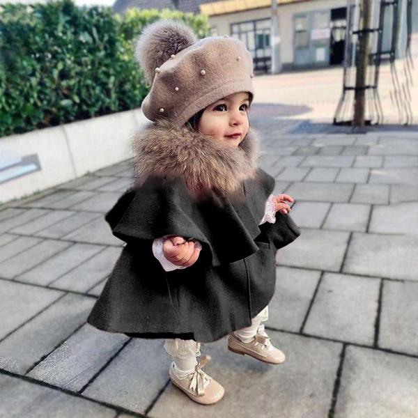 Толстая теплая накидка для маленьких девочек, пальто с меховым воротником, детское зимнее длинное пальто, верхняя одежда для детей-подростков