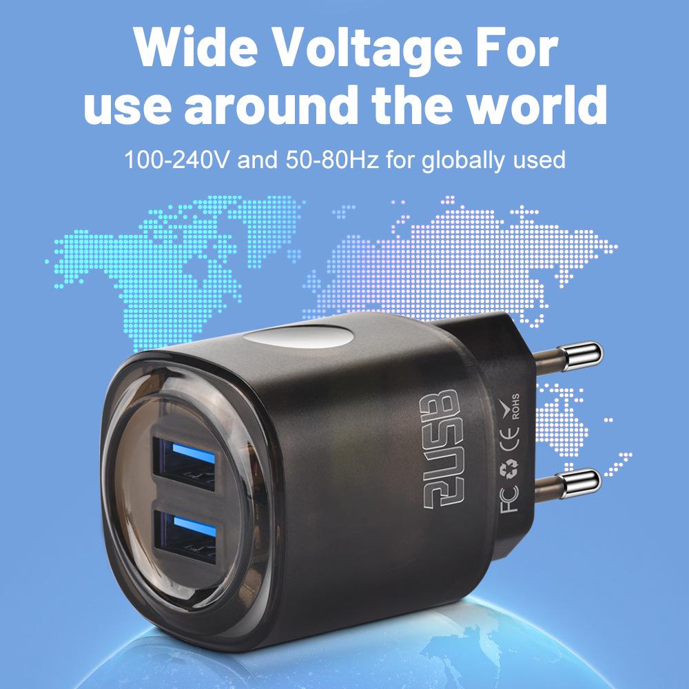 Двойное USB-зарядное устройство для телефона 2,4 А, 2-портовый адаптер для путешествий (США/ЕС)