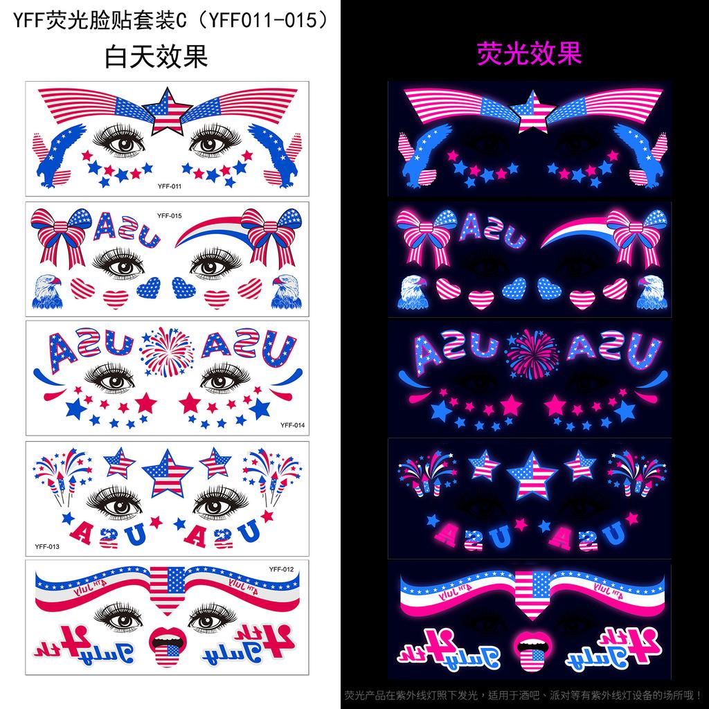 Флуоресцентная наклейка для лица, тату-наклейка, вечеринка в США, светящаяся водонепроницаемая тату-наклейка