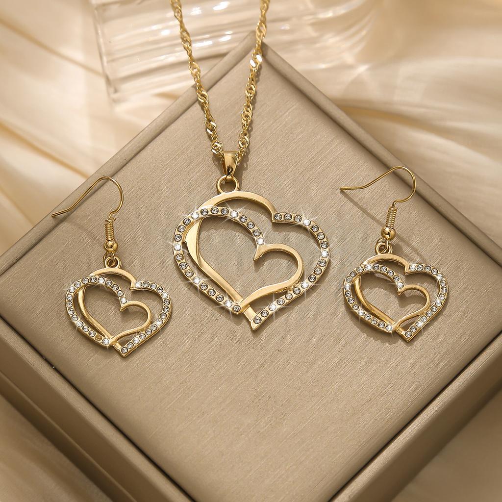 New Popular Jewelry Set Female Personality Versatile Rhinestone Zircon Necklace Earrings Watch Accessories